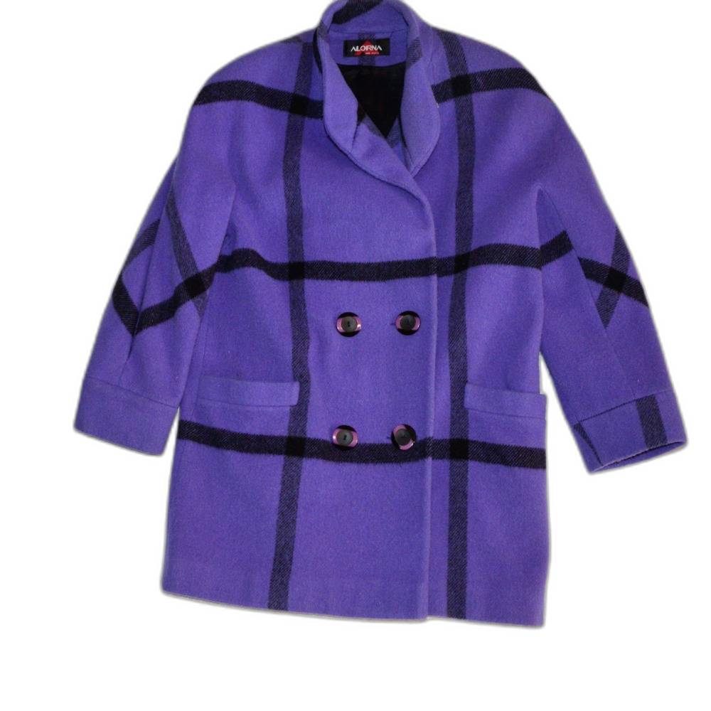 Vintage Alorna Forstmann Purple Black Wool Blend Double Breasted Coat